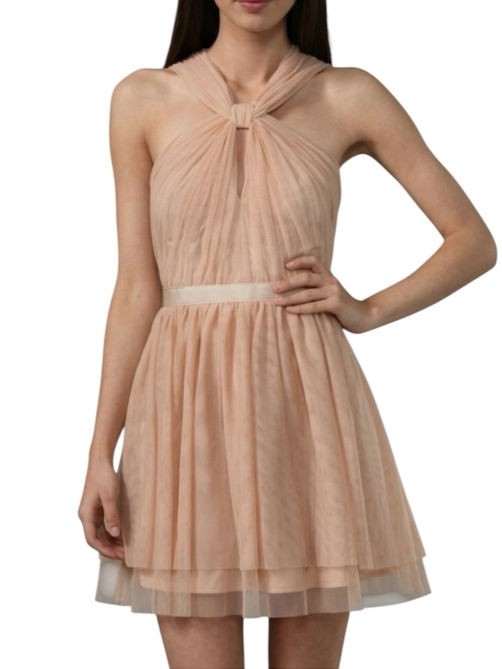 NWT Club Monaco Amber Robe Beige Tulle Knot-Neck Mini Dress Size 0